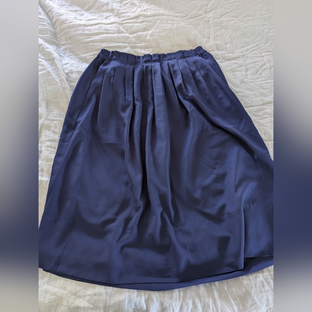 J. Crew Navy Box Pleat Midi Skirt Sz 10